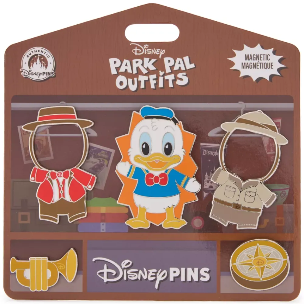 Best Disney Store Ensemble de pin's magnétiques Donald Duck explorateur et joueur de clairon Disney Park Pal Outfits